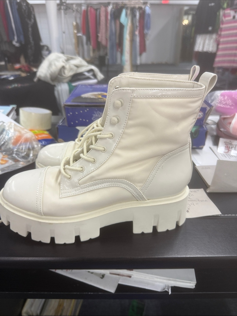Nine West Cream Patent Combat Booties - Picture 2 of 3